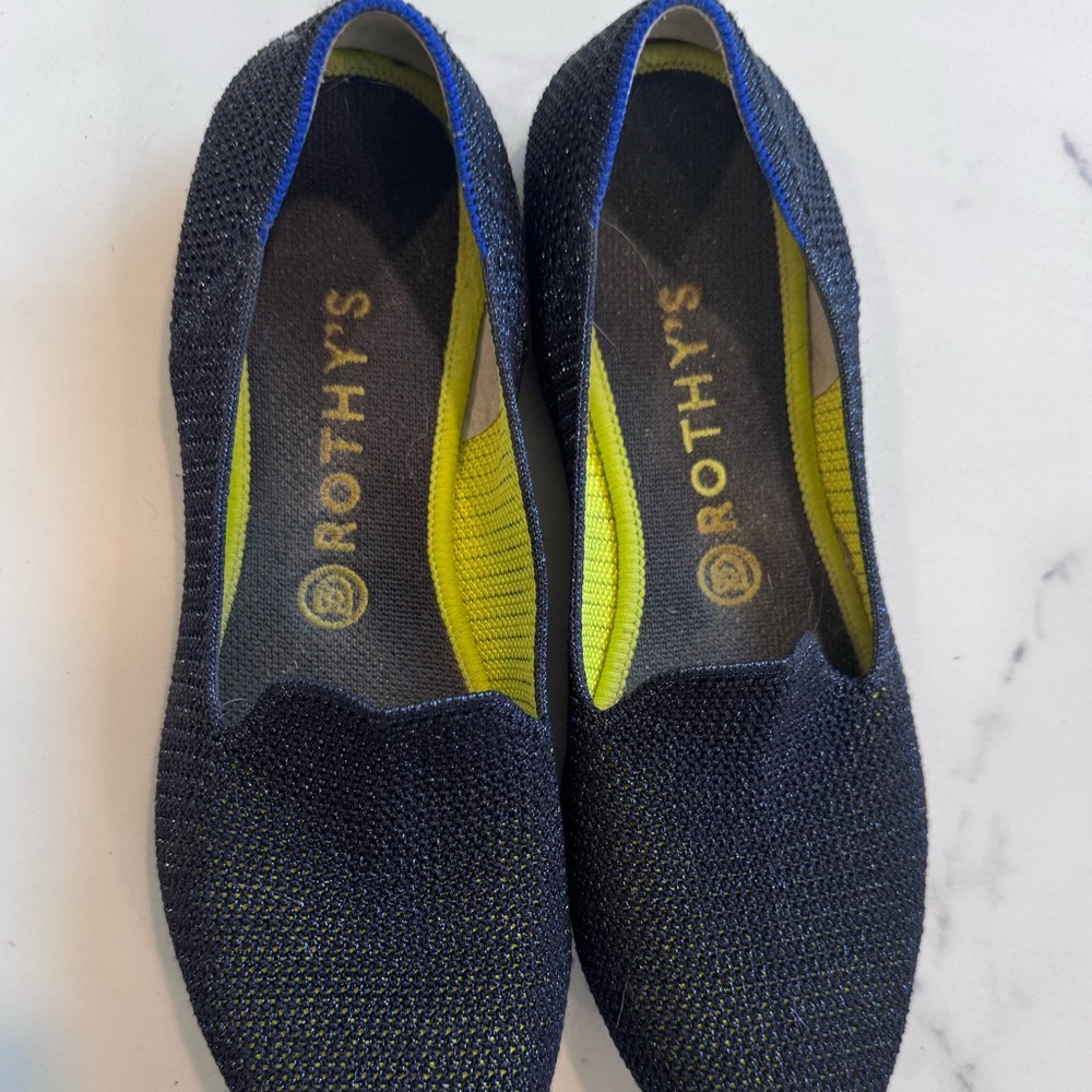 Rothy's Navy and Lime Green Loafers
